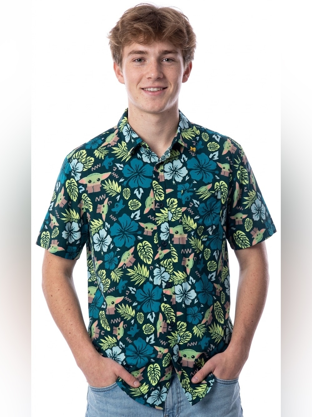Star Wars Hawaiian Baby Yoda Grogu Tropical Button Up Shirt Men’s Size XXL